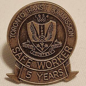 RARE Toronto Transit Commission Employee Service Pin 5 Year Safety Award